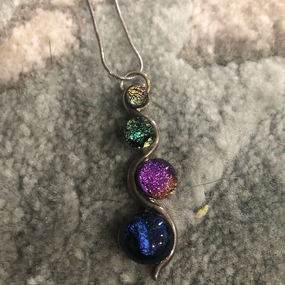Hand made glass pendant with silver chain